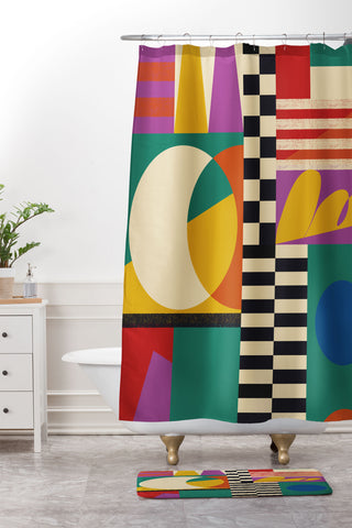 Jen Du Geometric Movement Shower Curtain And Mat