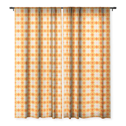 Jen Du Vintage Yellow Orange Flowers Sheer Window Curtain