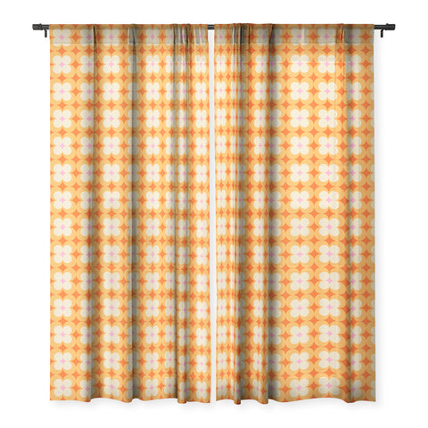 Jen Du Vintage Yellow Orange Flowers Sheer Window Curtain