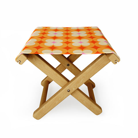 Jen Du Vintage Yellow Orange Flowers Folding Stool
