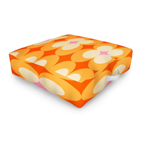 Jen Du Vintage Yellow Orange Flowers Outdoor Floor Cushion