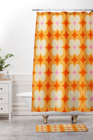 Jen Du Vintage Yellow Orange Flowers Shower Curtain And Mat