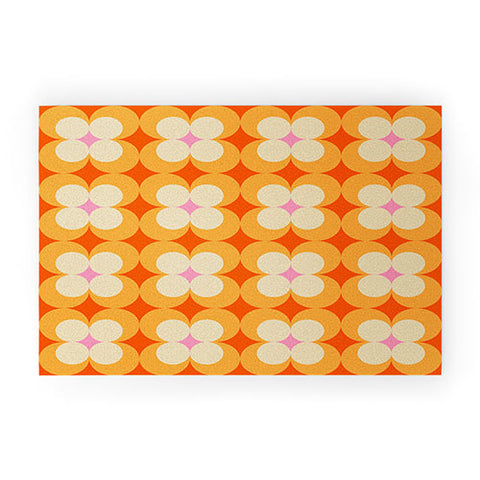 Jen Du Vintage Yellow Orange Flowers Welcome Mat