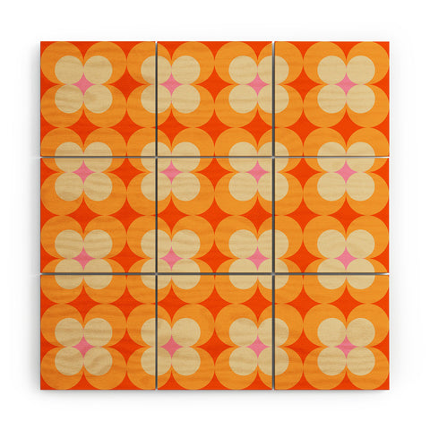 Jen Du Vintage Yellow Orange Flowers Wood Wall Mural
