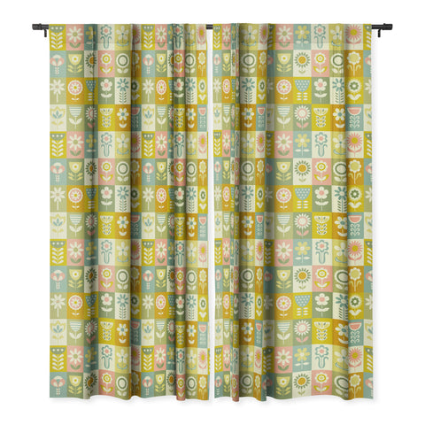 Jenean Morrison 50s Flower Grid Blackout Window Curtain