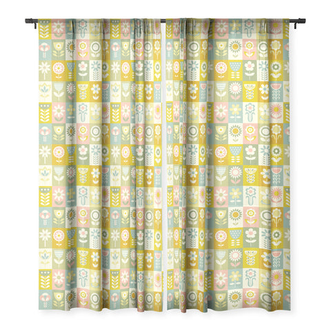 Jenean Morrison 50s Flower Grid Sheer Window Curtain