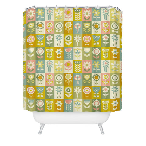 Jenean Morrison 50s Flower Grid Shower Curtain