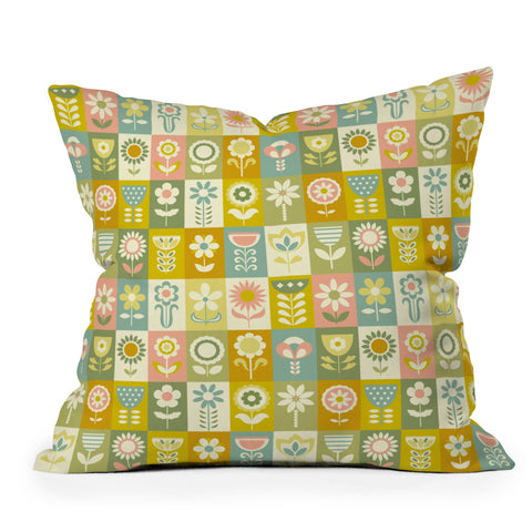 Jenean Morrison 50s Flower Grid Outdoor Throw Pillow