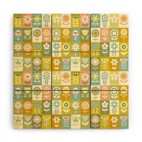 Jenean Morrison 50s Flower Grid Wood Wall Mural