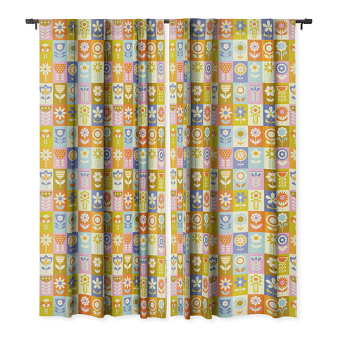 Jenean Morrison 60s Flower Grid Blackout Window Curtain