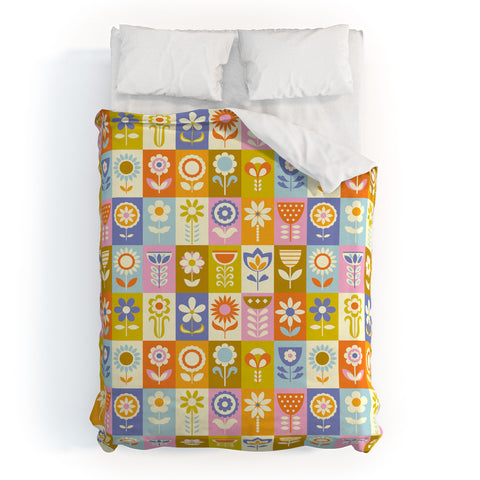 Jenean Morrison 60s Flower Grid Duvet Cover