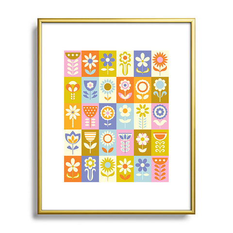 Jenean Morrison 60s Flower Grid Metal Framed Art Print
