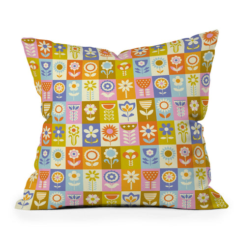 Jenean Morrison 60s Flower Grid Throw Pillow