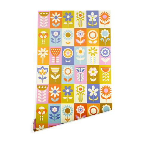 Jenean Morrison 60s Flower Grid Wallpaper