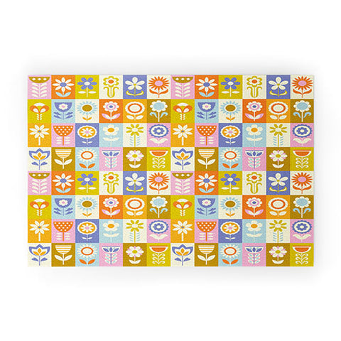 Jenean Morrison 60s Flower Grid Welcome Mat