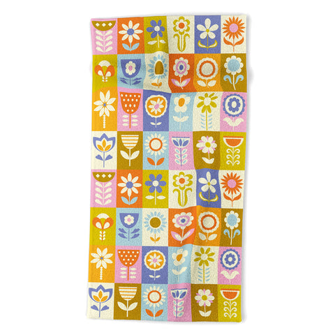 Jenean Morrison 60s Flower Grid Beach Towel