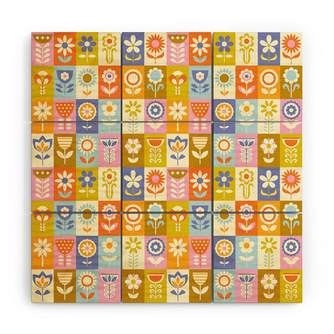 Jenean Morrison 60s Flower Grid Wood Wall Mural