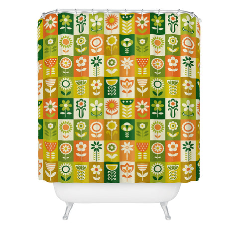 Jenean Morrison 70s Flower Grid Shower Curtain