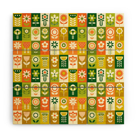 Jenean Morrison 70s Flower Grid Wood Wall Mural