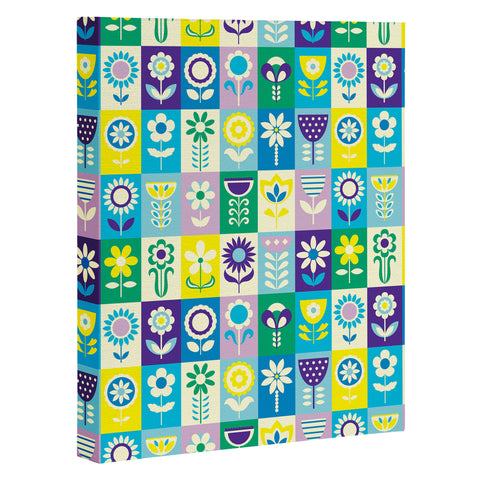 Jenean Morrison 90s Flower Grid Art Canvas