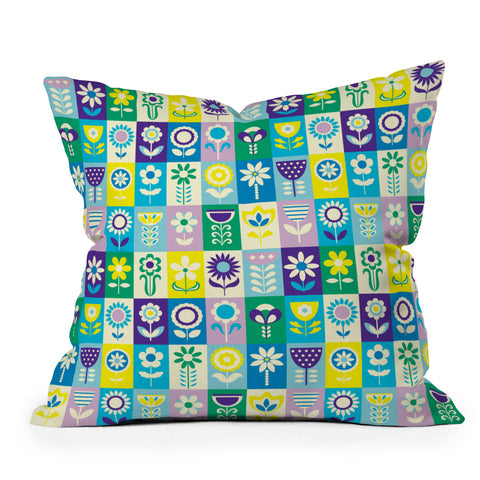 Jenean Morrison 90s Flower Grid Throw Pillow