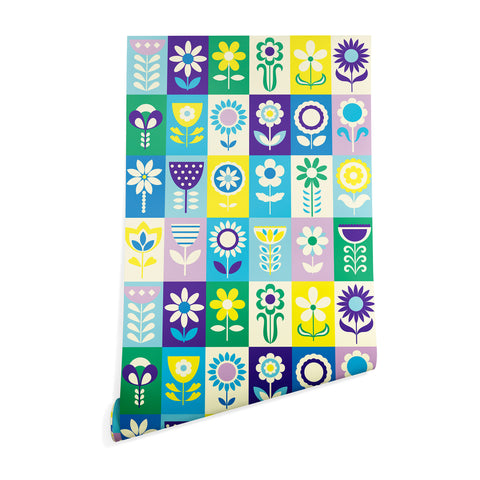 Jenean Morrison 90s Flower Grid Wallpaper