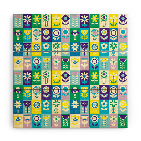 Jenean Morrison 90s Flower Grid Wood Wall Mural