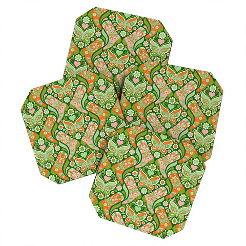 Jenean Morrison Boots and Butterflies Green Coaster Set