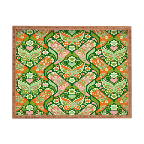 Jenean Morrison Boots and Butterflies Green Rectangular Tray