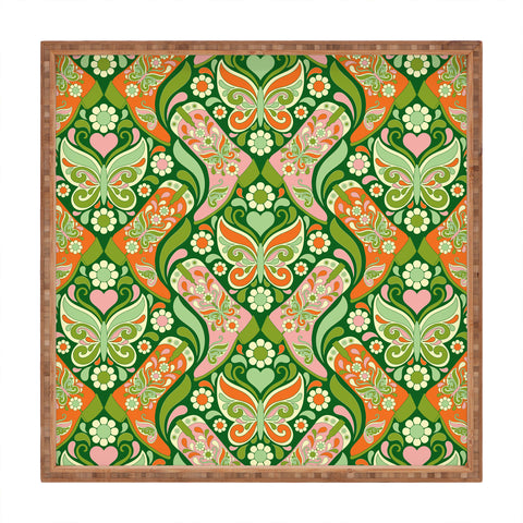 Jenean Morrison Boots and Butterflies Green Square Tray