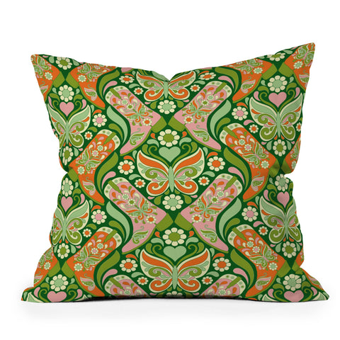 Jenean Morrison Boots and Butterflies Green Throw Pillow