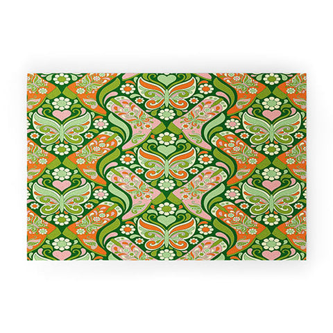 Jenean Morrison Boots and Butterflies Green Welcome Mat