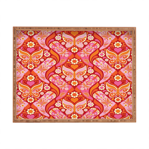 Jenean Morrison Boots and Butterflies Pink Rectangular Tray