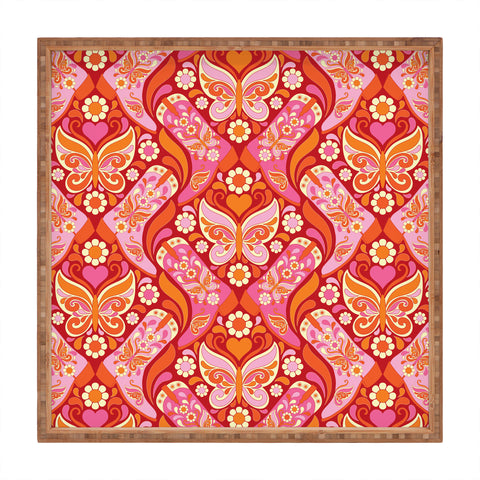 Jenean Morrison Boots and Butterflies Pink Square Tray