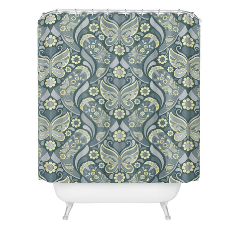 Jenean Morrison Boots and Butterflies Slate Shower Curtain