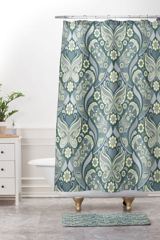 Jenean Morrison Boots and Butterflies Slate Shower Curtain And Mat