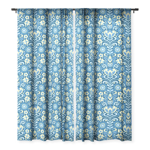Jenean Morrison Climbing Floral Blues Sheer Window Curtain