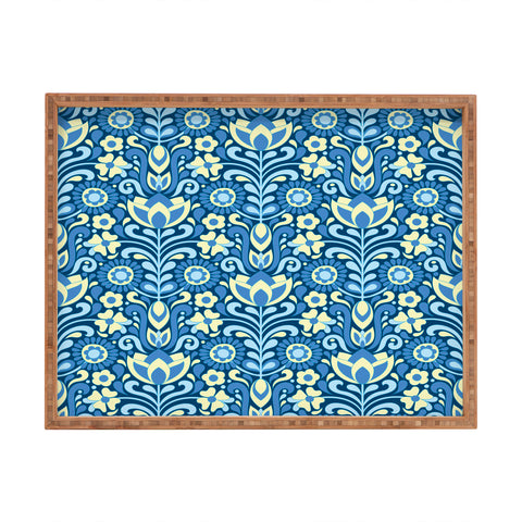 Jenean Morrison Climbing Floral Blues Rectangular Tray