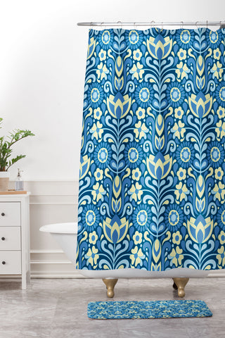 Jenean Morrison Climbing Floral Blues Shower Curtain And Mat