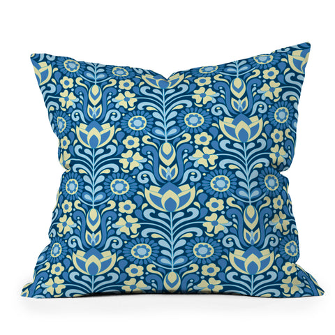 Jenean Morrison Climbing Floral Blues Outdoor Throw Pillow