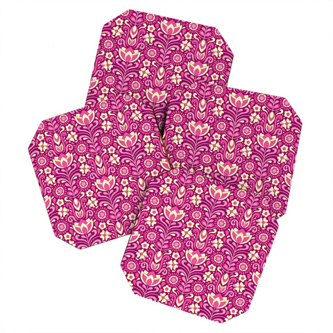 Jenean Morrison Climbing Floral Fuchsia Coaster Set