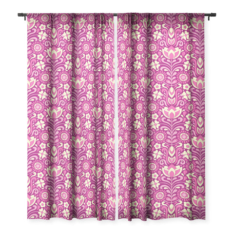 Jenean Morrison Climbing Floral Fuchsia Sheer Window Curtain