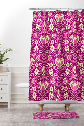 Jenean Morrison Climbing Floral Fuchsia Shower Curtain And Mat