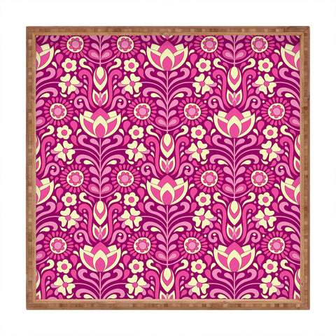 Jenean Morrison Climbing Floral Fuchsia Square Tray