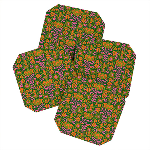 Jenean Morrison Climbing Floral Green Coaster Set