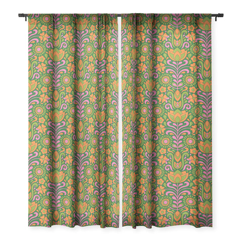 Jenean Morrison Climbing Floral Green Sheer Window Curtain