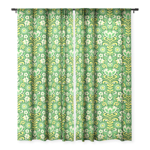 Jenean Morrison Climbing Floral Lemon Lime Sheer Window Curtain