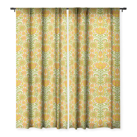 Jenean Morrison Climbing Floral Orange Sheer Window Curtain