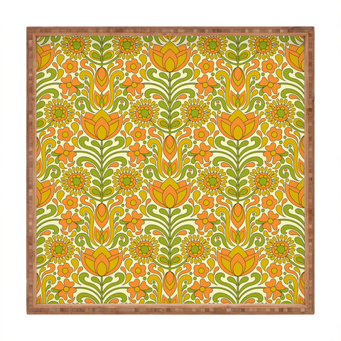 Jenean Morrison Climbing Floral Orange Square Tray
