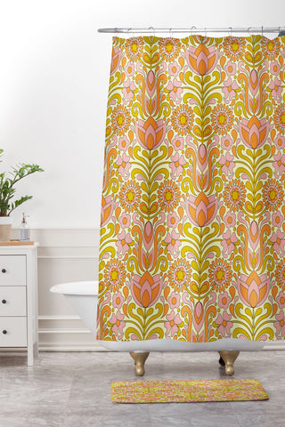 Jenean Morrison Climbing Floral Pink Shower Curtain And Mat